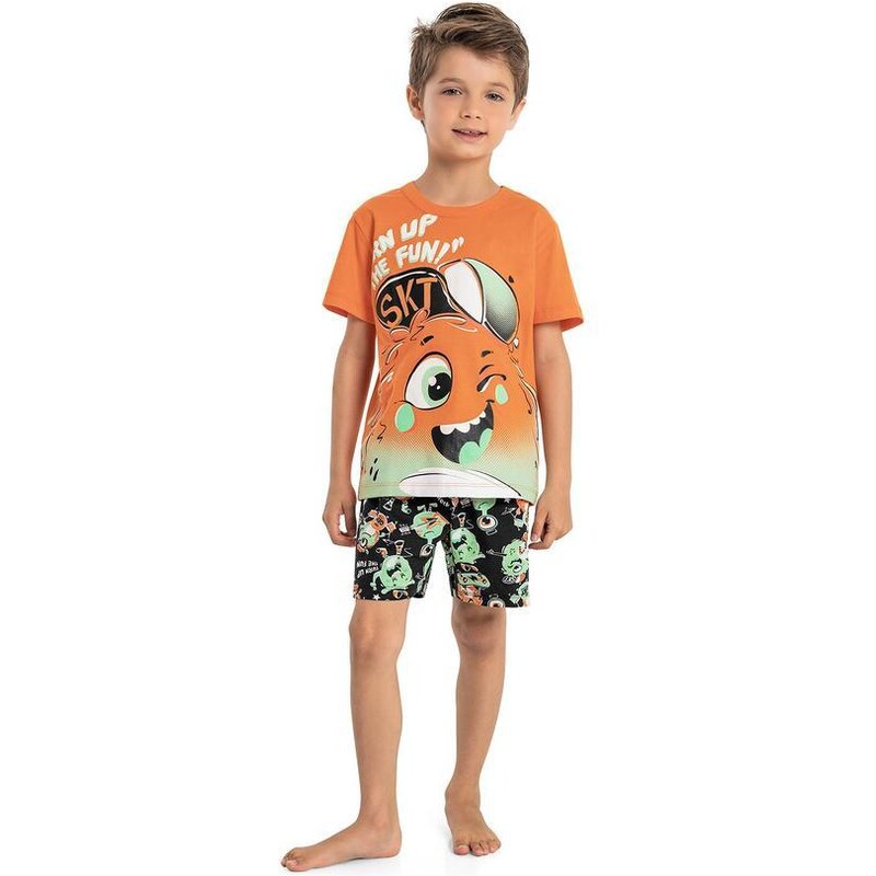 Quimby Pijama Camiseta e Bermuda Menino Laranja