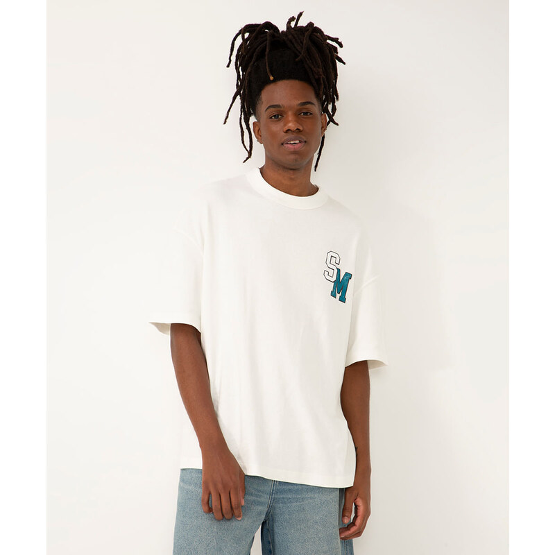 camiseta oversized de algodão manga curta bege claro - C&A