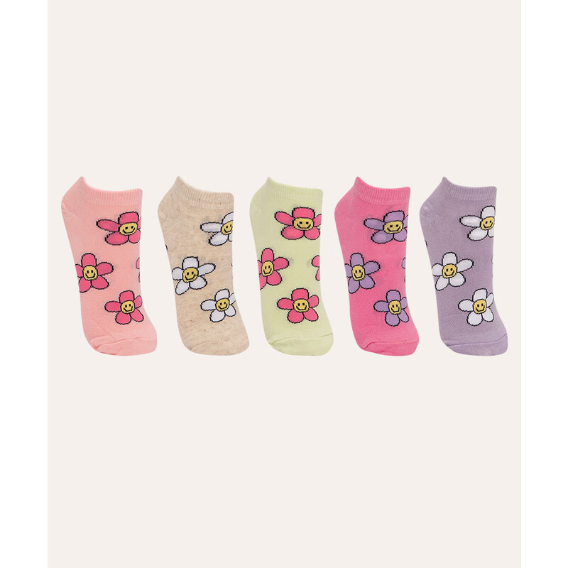 C&A kit de 5 pares de meias cano baixo floral colorido