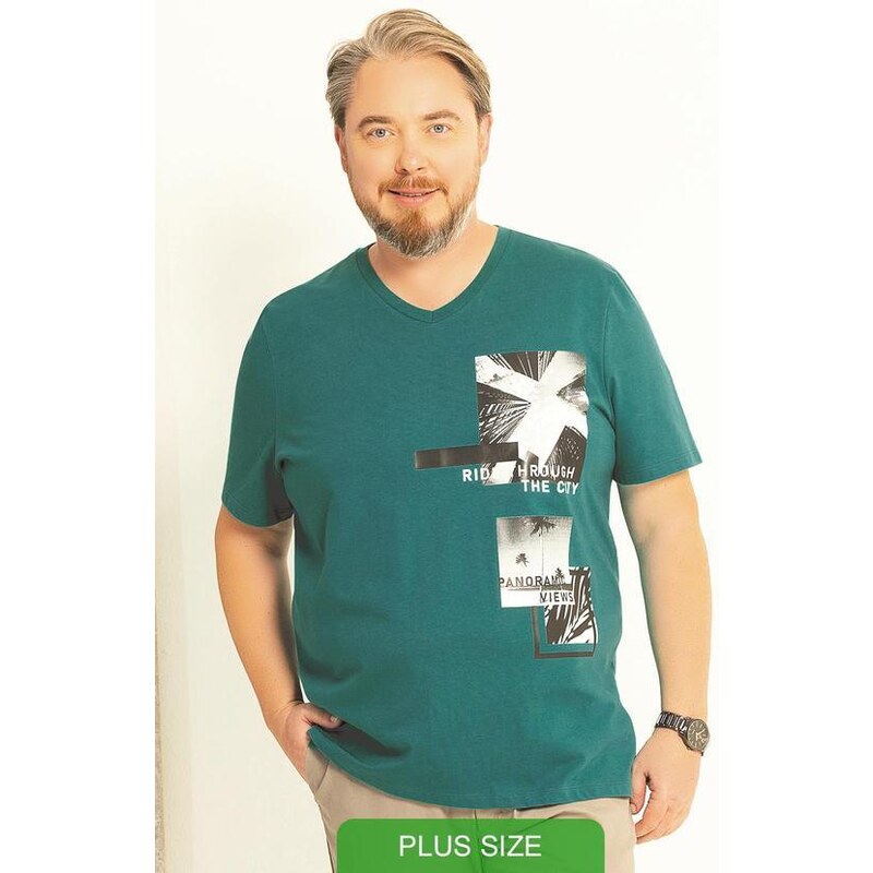 Exco Plus Size Camiseta Manga Curta Estampada Verde