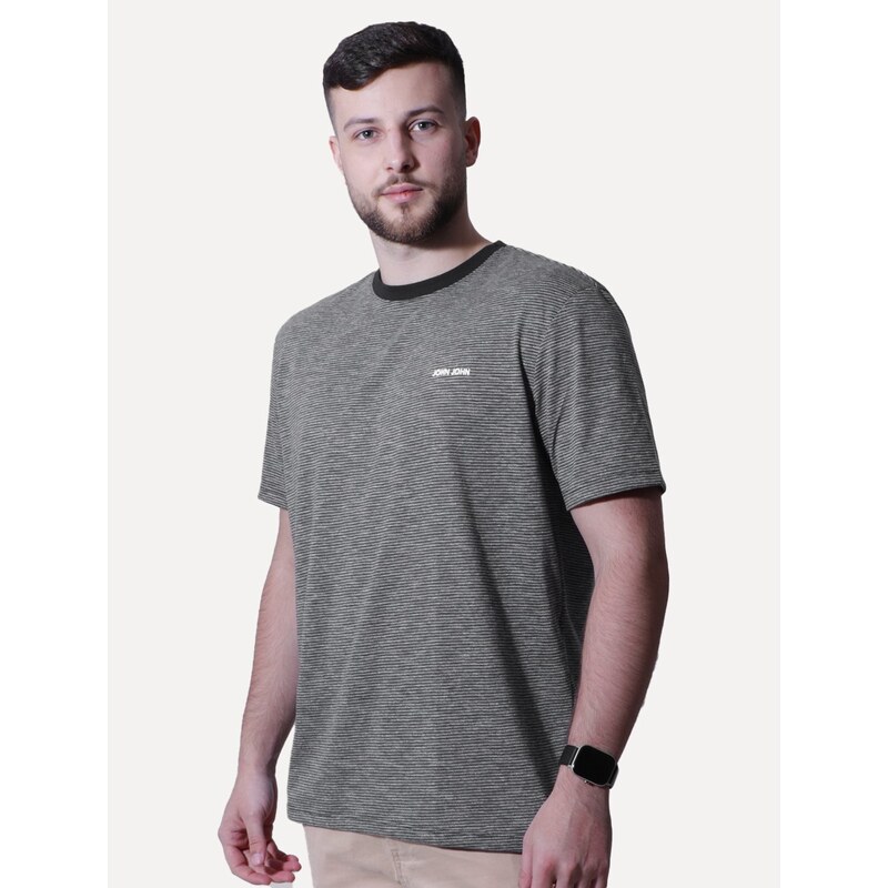 Camiseta John John Regular Light Small Logo Lines Cinza Mescla