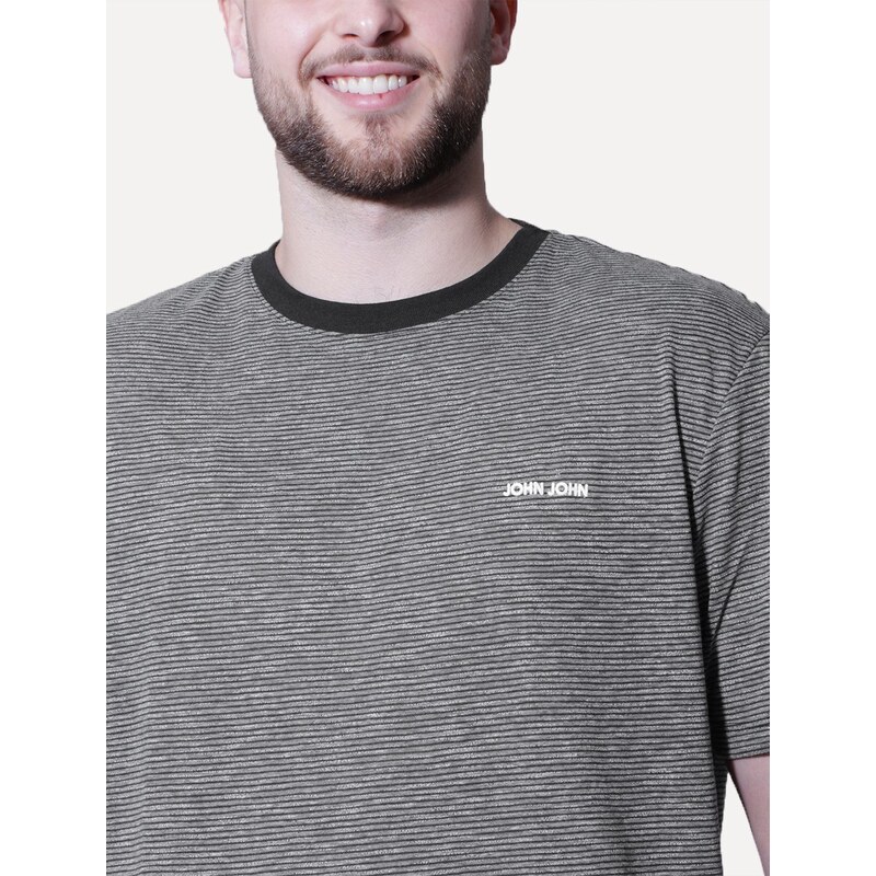 Camiseta John John Regular Light Small Logo Lines Cinza Mescla