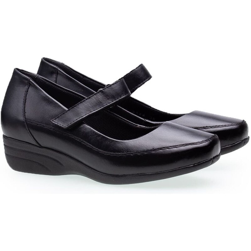 Sapato Anabela Doctor Shoes Couro 3144 Preto/Preto