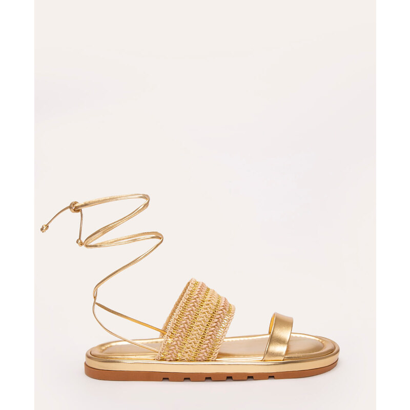 C&A sandália flatform metalizada ouro