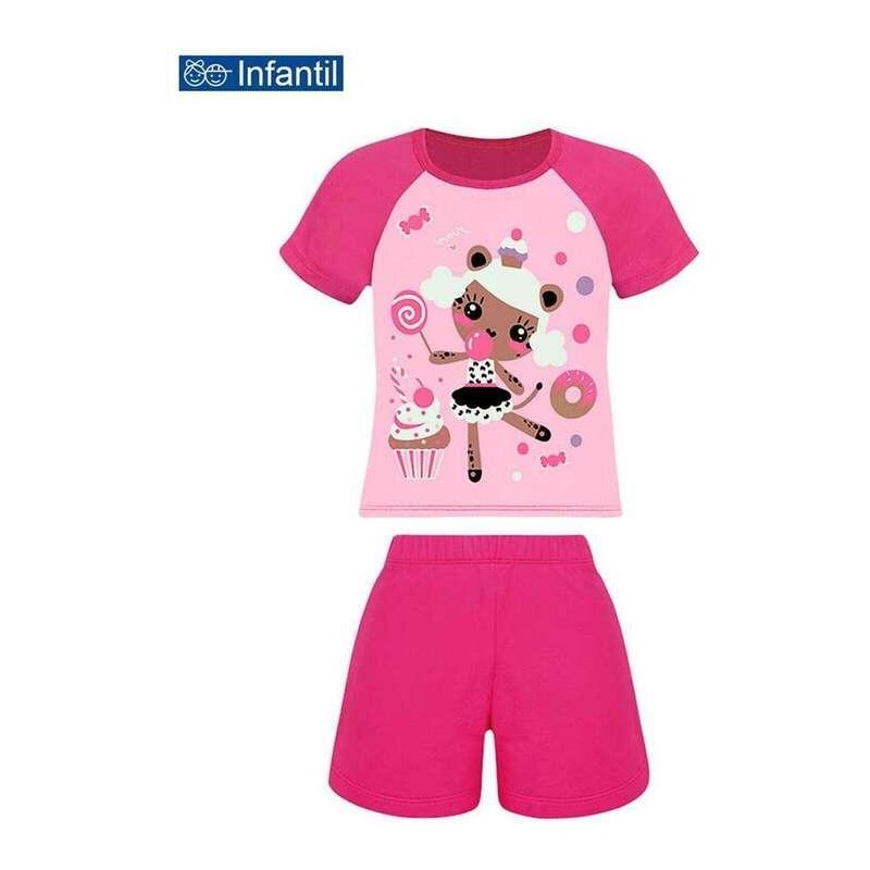 Pijama Infantil Menina Curto Lupo 22338-001 5250-Rosa-Chiclete