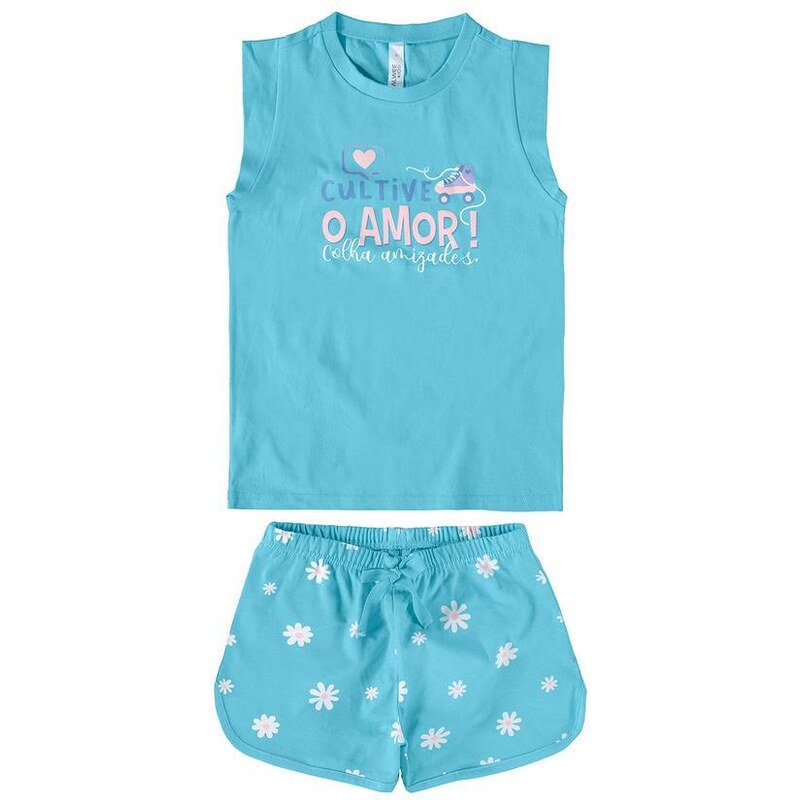 Malwee Kids Pijama Azul Cultive o Amor Menina