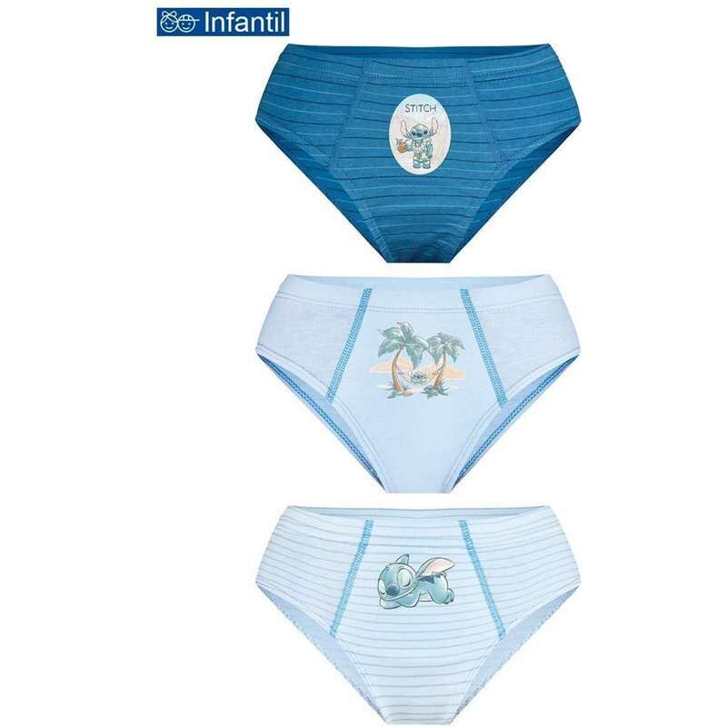 Disney Kit com 3 Cuecas Infantil Slip Stitch 18300-089 0904-Azul-Branco