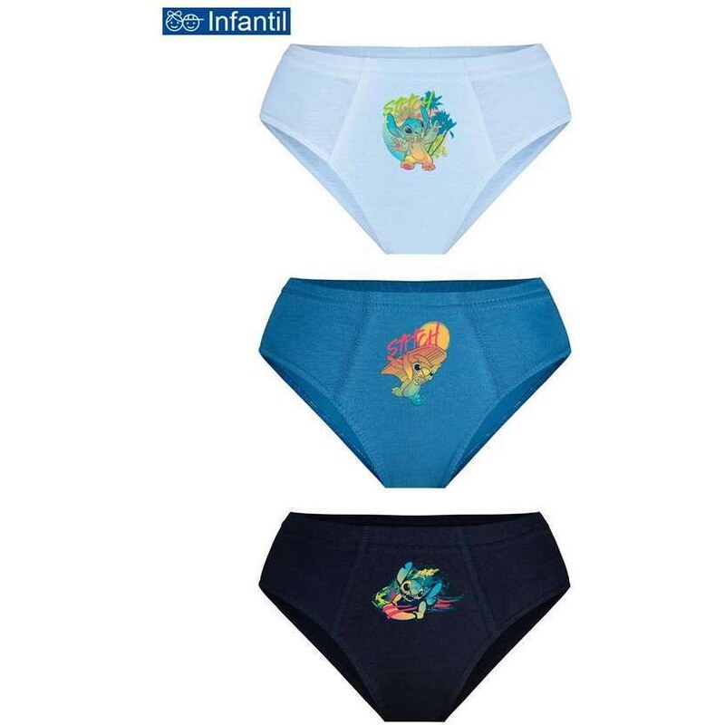 Disney Kit com 3 Cuecas Infantil Slip Stitch 18300-089 0905-Branco-Azul-Preto