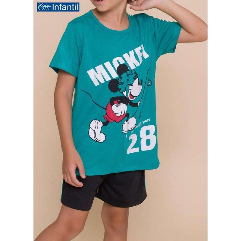 Disney Pijama Infantil Menino Curto Mickey Mouse 52.03.0034 Verde