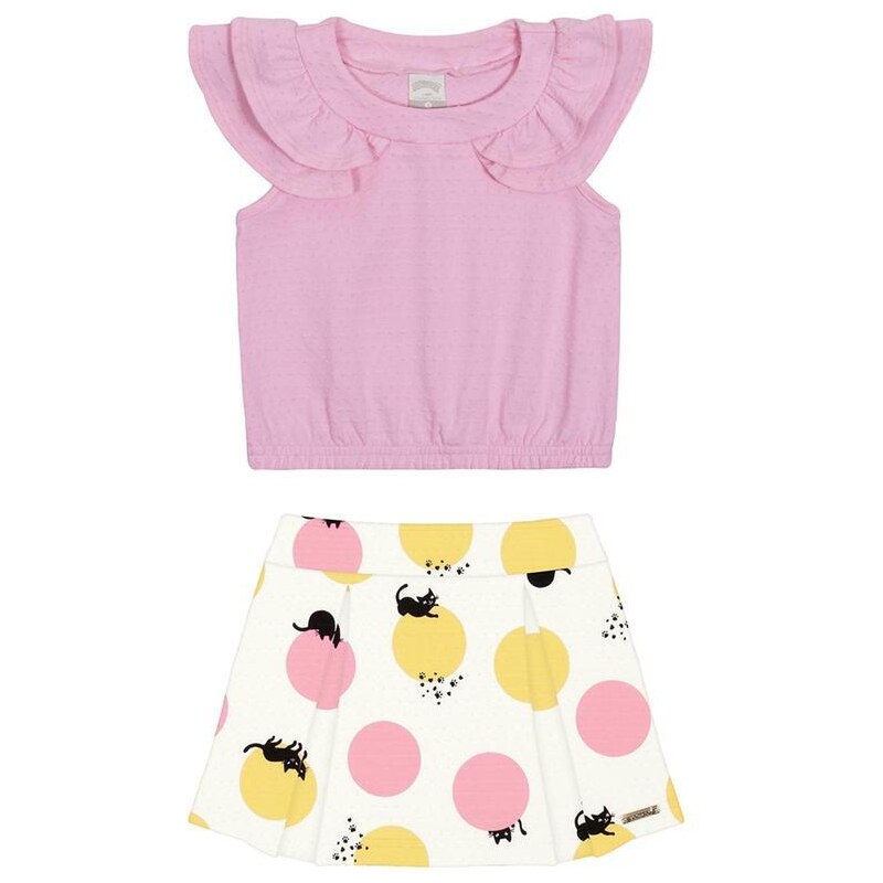 Conjunto Infantil Menina Xadrez com Textura Rosa - Alakazoo