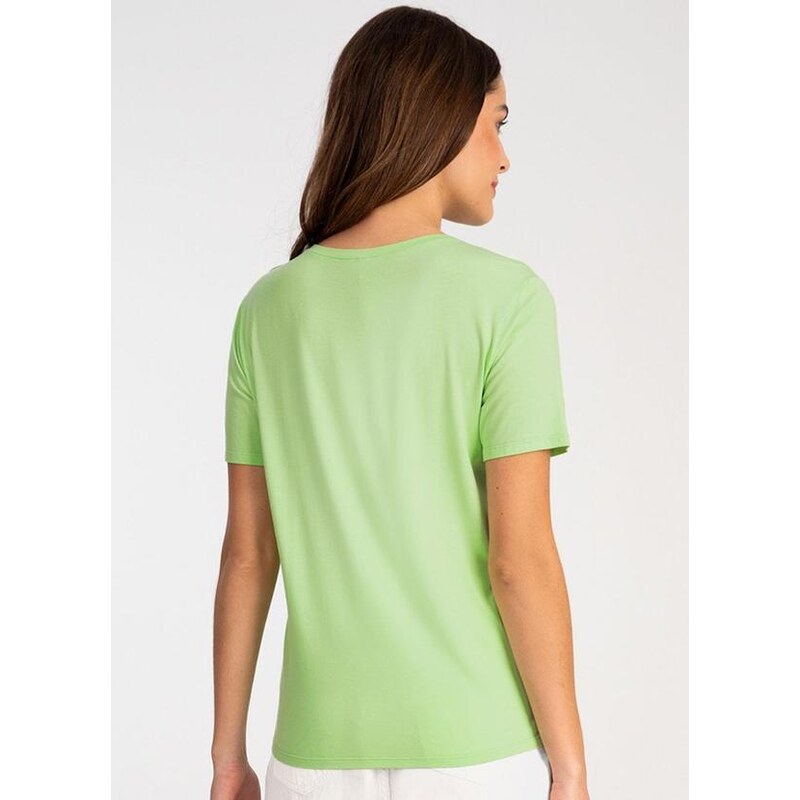 Lunender T-Shirt em Malha com Estampa Coração Verde