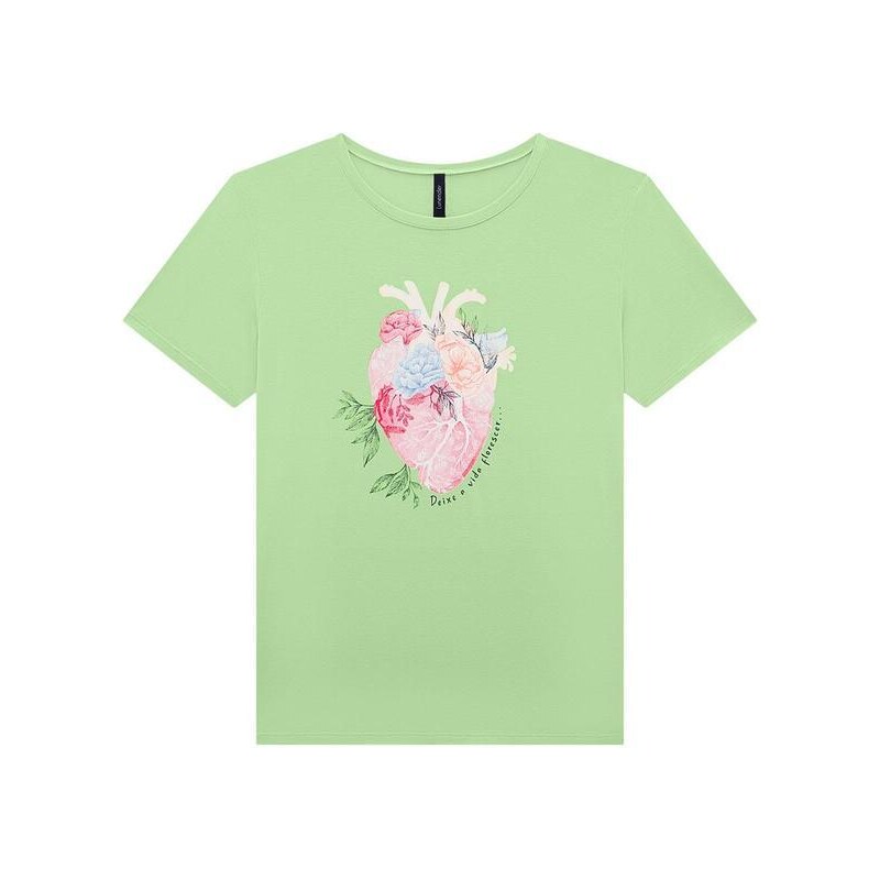 Lunender T-Shirt em Malha com Estampa Coração Verde