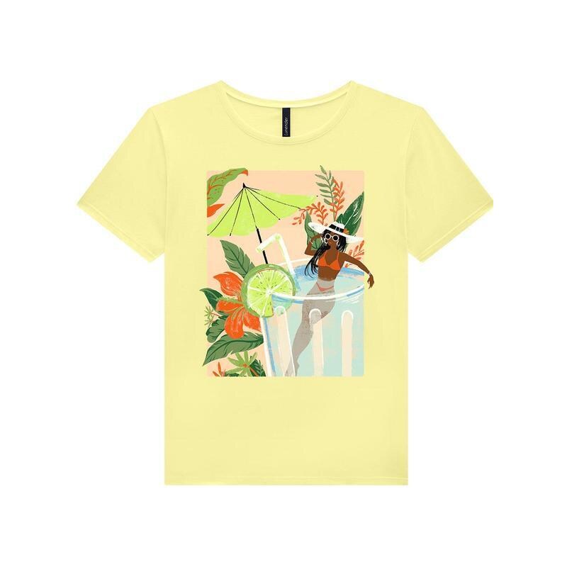 Lunender T-Shirt em Malha Penteada Estampada Amarelo