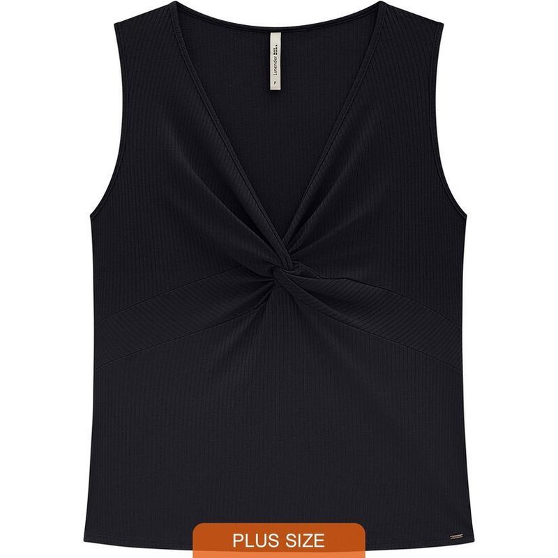 Lunender Mais Mulher Blusa Plus Size Canelada com Torção Decote Preto