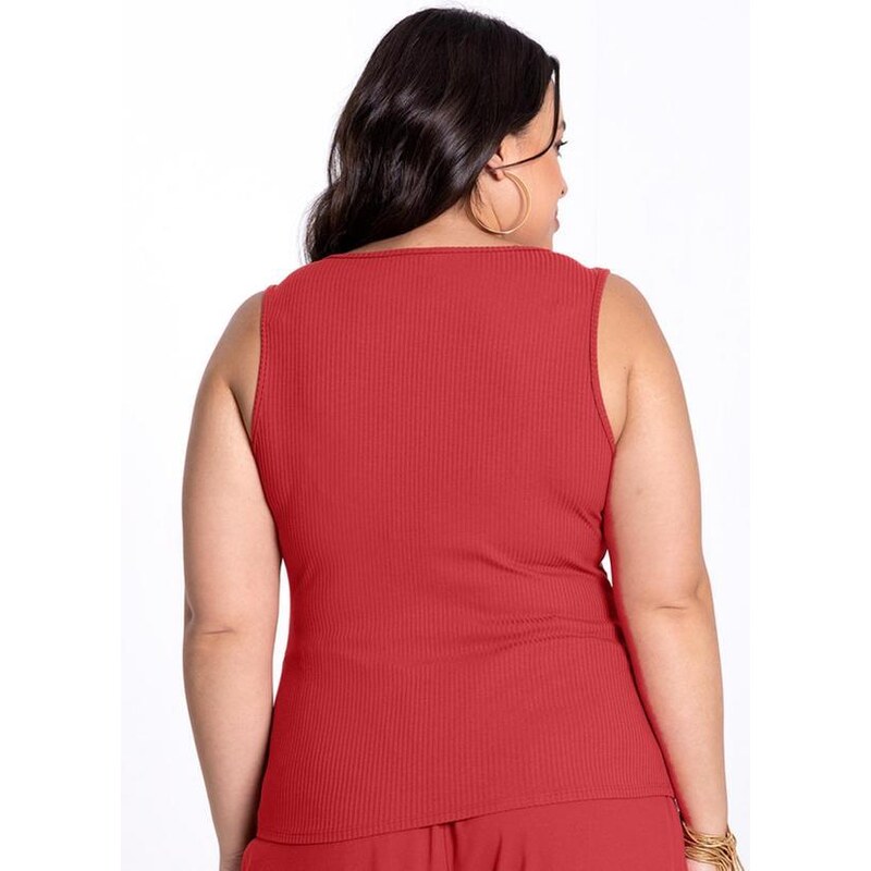 Lunender Mais Mulher Blusa Plus Size Canelada Torção Decote Vermelho