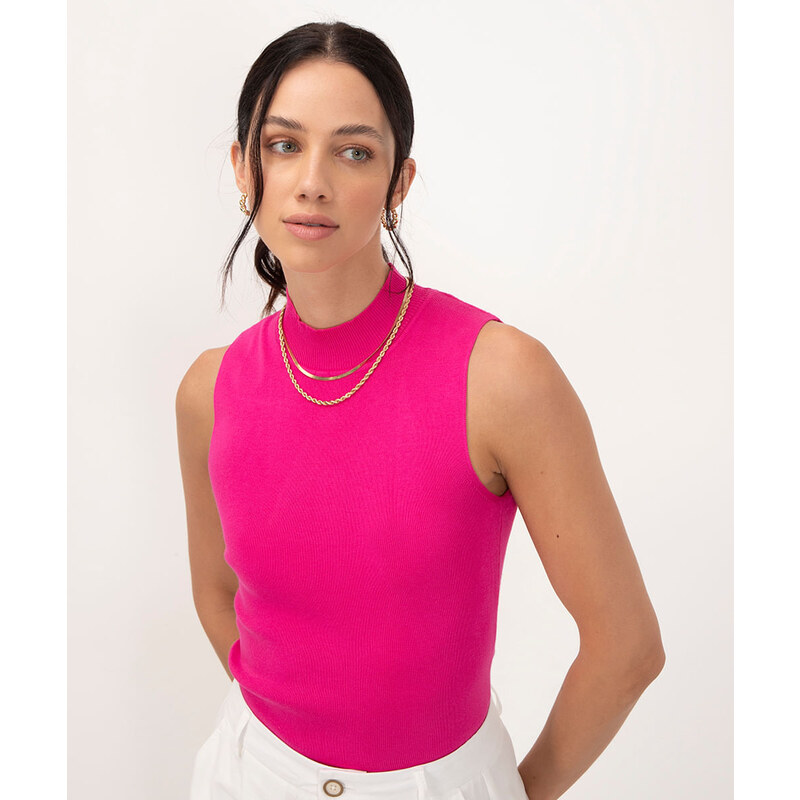 Blusa Mini Vest em Viscose Pink Plus Size