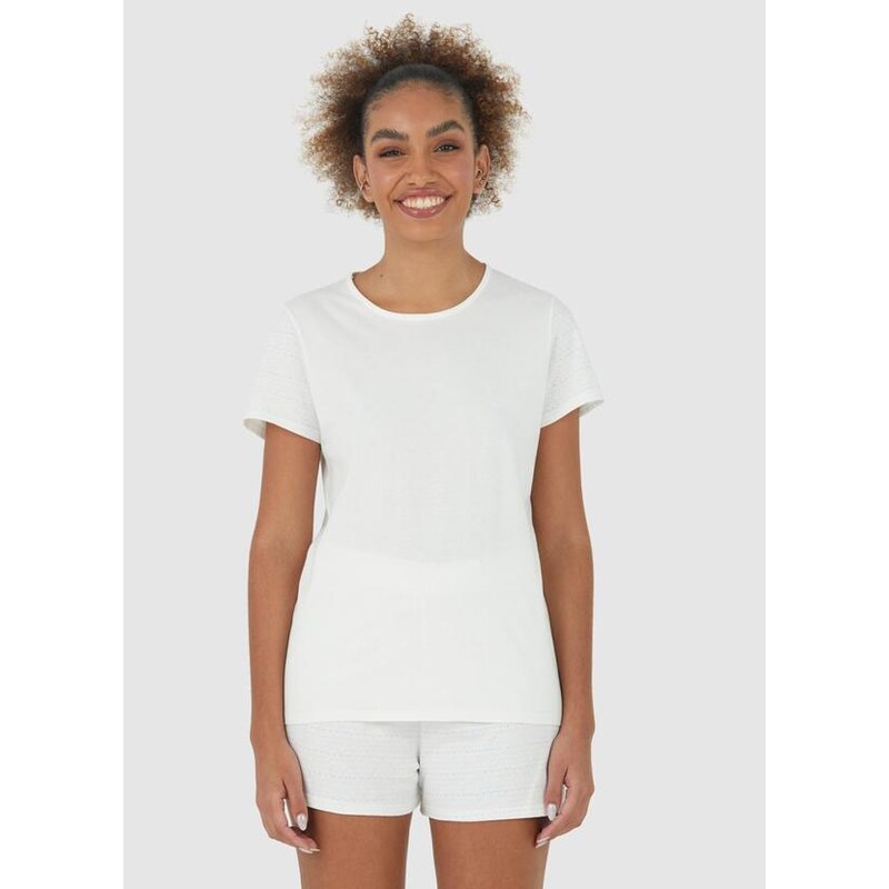 Malwee Pijama Off White em Malha Texturizada Feminino