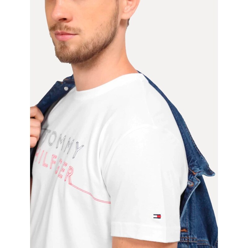 Camiseta Tommy Hilfiger Masculina 3D Large Corp Logo Branca 