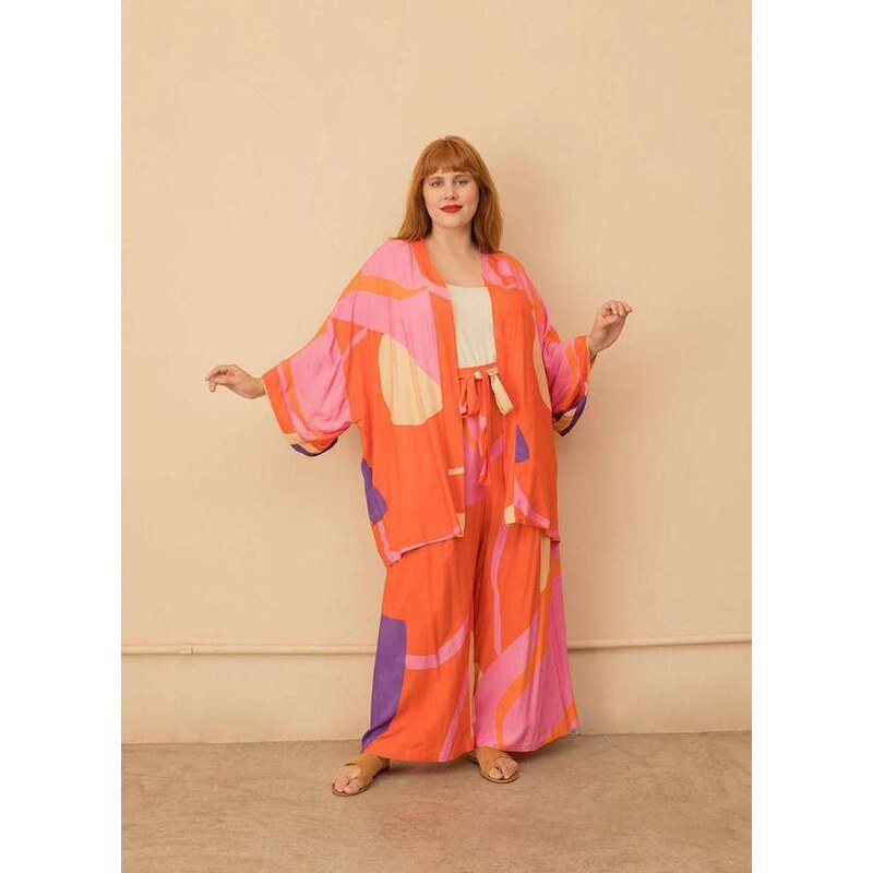 Bold Maxi Kimono Yoko Plus Size Laranja