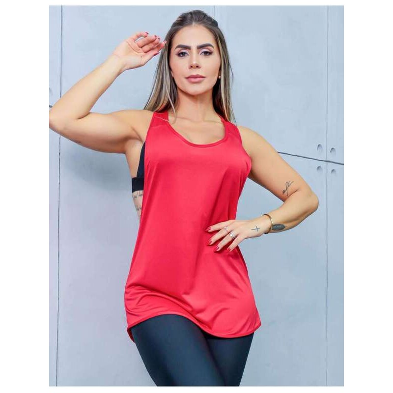 Fitmoda Camiseta Cavada Feminina para Academia em Dry Fit Vermelho