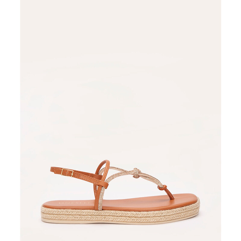 C&A sandália flatform com strass e corda oneself caramelo