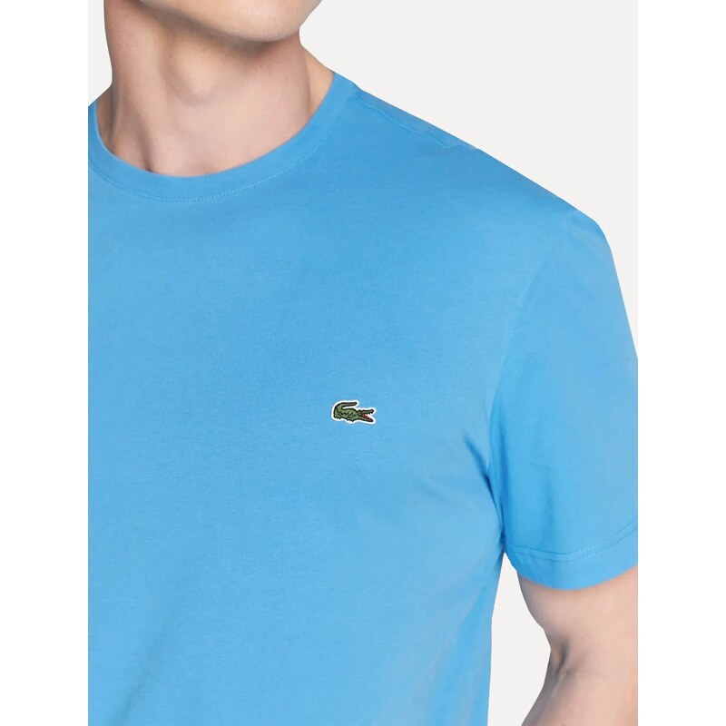 Camiseta Lacoste Masculina Classic Pima Cotton Logo Azul Turquesa