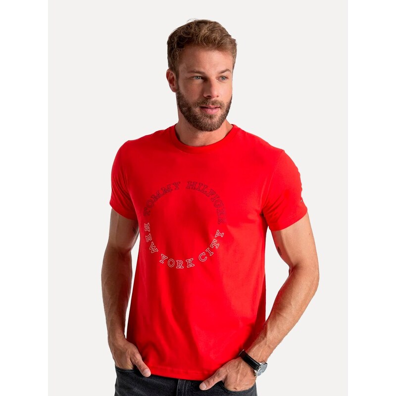 Camiseta Tommy Hilfiger Masculina Monotype Roundle Logo Cáqui Claro 