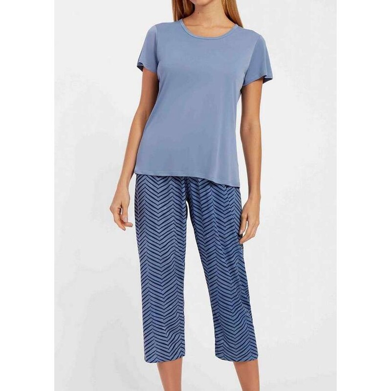 Pijama Feminino Curto Recco 20607 Azul-Wave-C--Est.-Chevron
