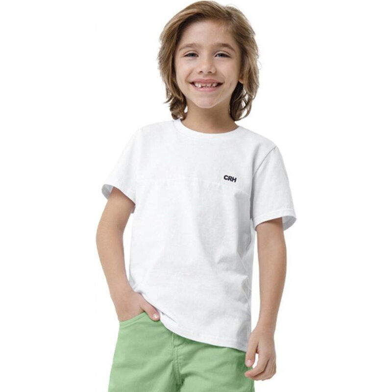Carinhoso Camiseta com Bordado Menino Branco