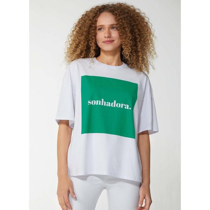 Enfim Camiseta Oversized Sonhadora Feminina Verde
