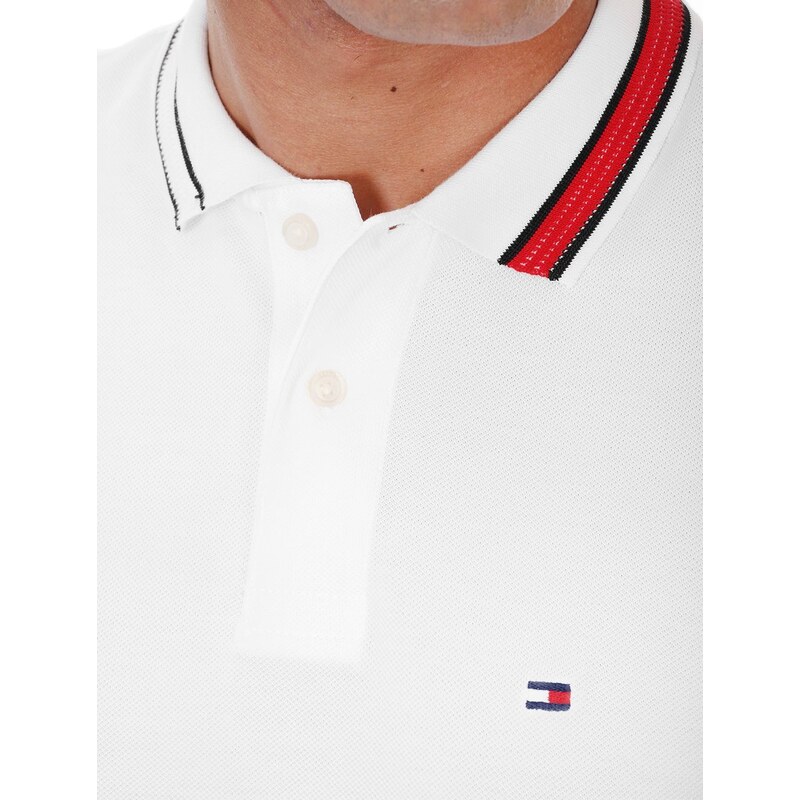 Polo Tommy Hilfiger Masculina Regular Global Stripe Shoulder Branca 