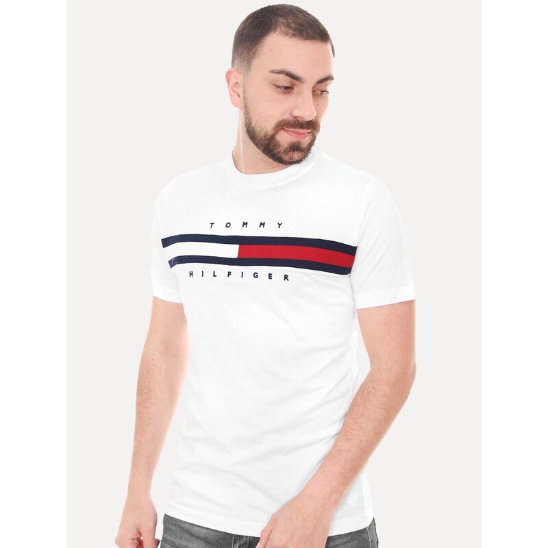 Camiseta Tommy Hilfiger Masculina Essential Flag Sash Branca 