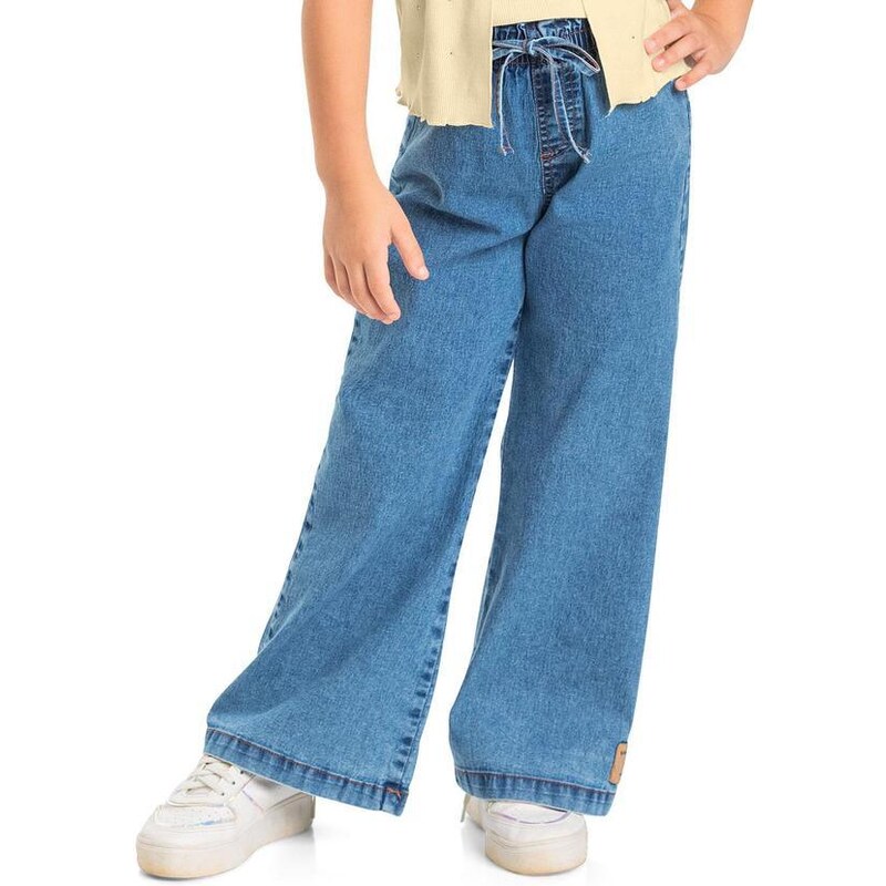 Quimby Calça Wide Leg Jeans Infantil Azul