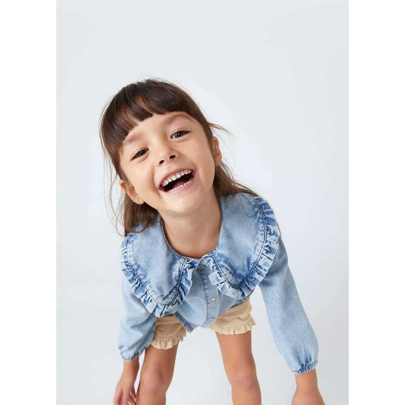 Hering Camisa Jeans Infantil Menina Toddler com Babados Azul