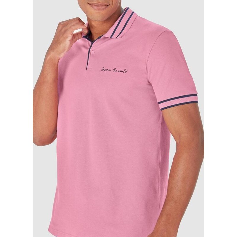 Malwee Camisa Polo Bordada em Piquet Rosê