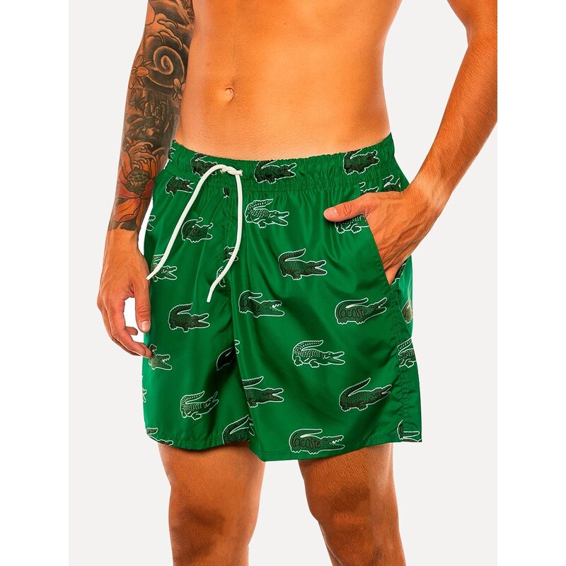 Short Lacoste Masculino Beachwear Croco Print Verde
