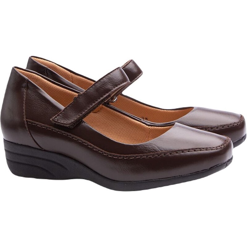 Sapato Anabela Doctor Shoes Couro 3144 Marrom/Marrom