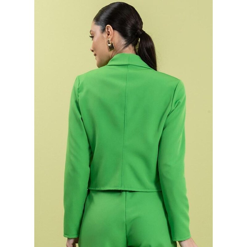 Cativa Blazer Feminino Cropped em Alfaiataria Verde