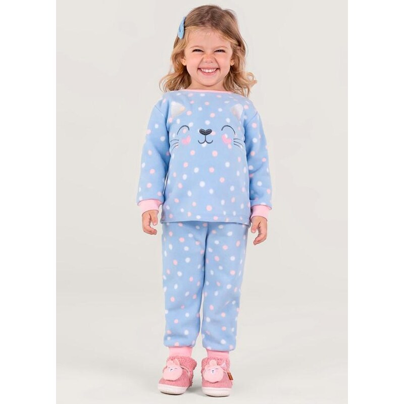 Brandili Pijama Bordado Infantil Menina Azul