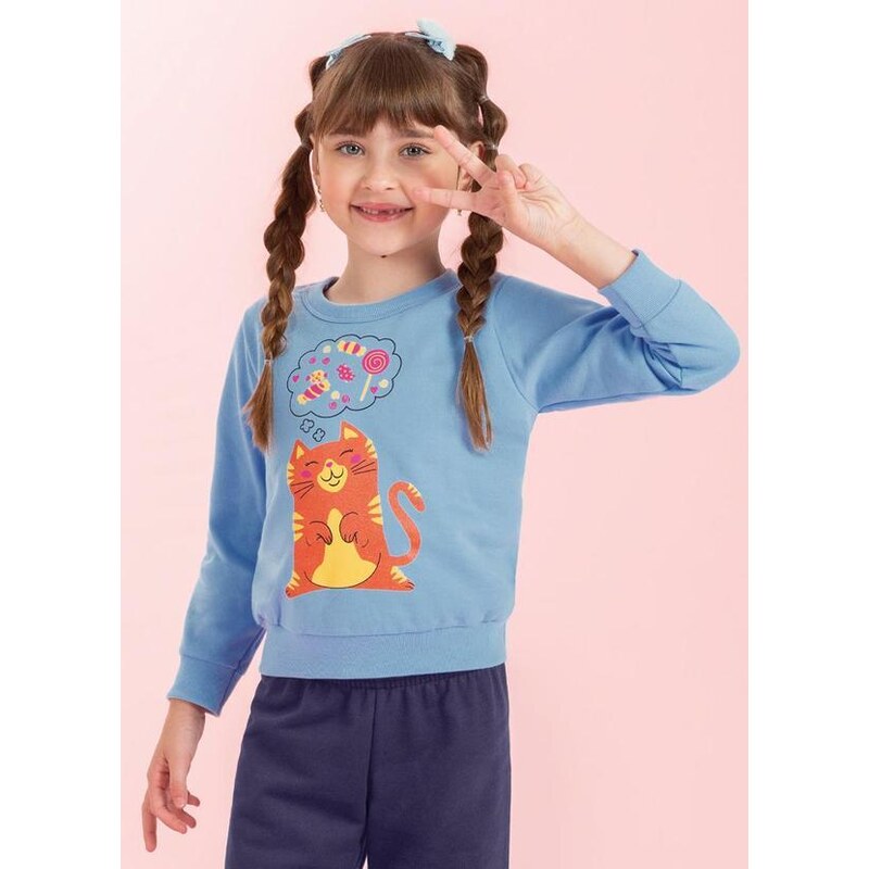 Cativa Kids Blusão Feminino com Glitter Azul