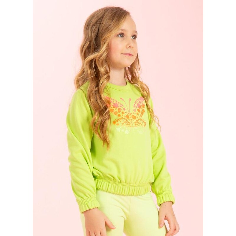 Cativa Kids Blusão Feminino Estampado com Glitter Verde