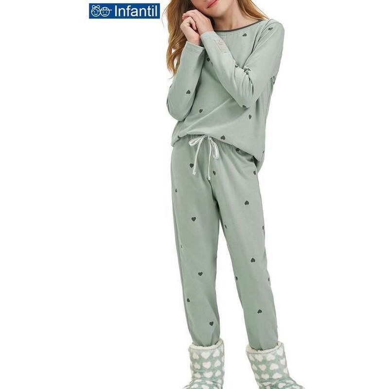 Pijama Infantil Menina Longo Cor com Amor 2050015 Verde