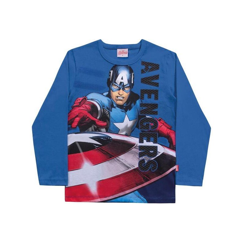 Fakini Kids Camiseta Manga Longa Avengers Disney Azul