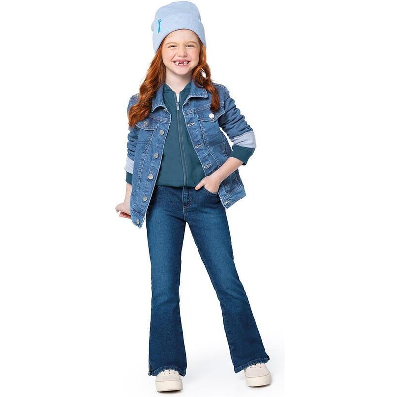 Malwee Kids Calça Bootcut Jeans Menina Azul