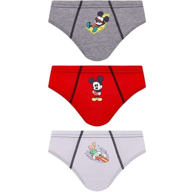 Disney Kit com 3 Cuecas Infantil Slip Mickey Mouse 111-089 0928-Cinza-Vermelho-Branco