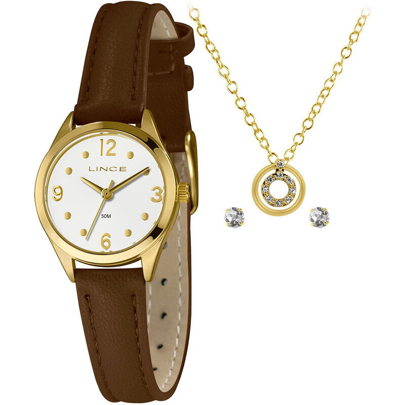 C&A relógio analógico feminino em couro lince lrch179l25k00ob2nx dourado