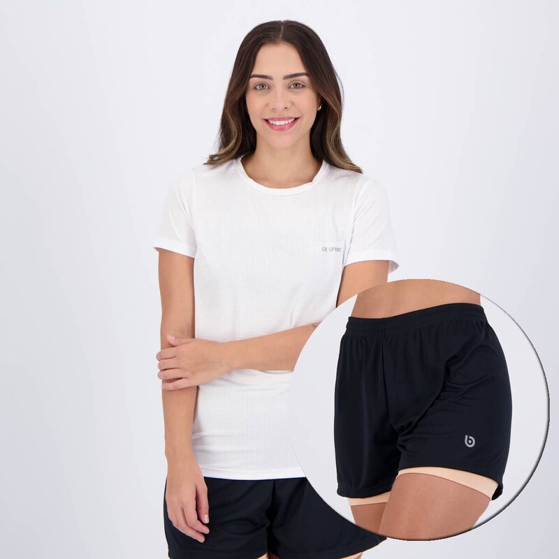 Conjunto Regata + Shorts Futevôlei Feminino Preto e Branco
