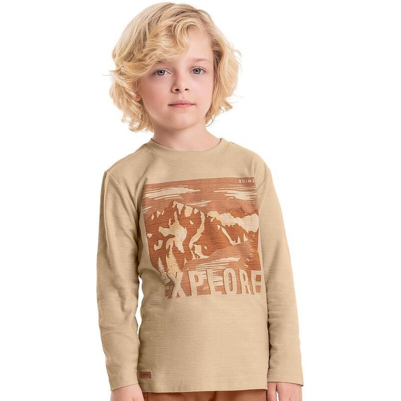 Quimby Camiseta Malha Flamê Infantil Menino Bege