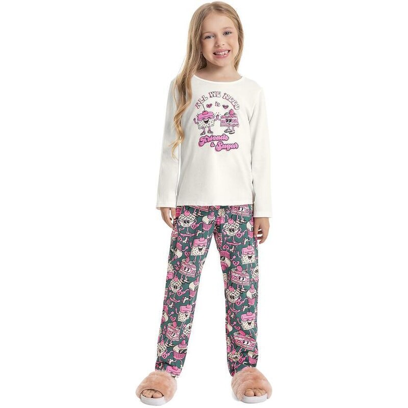 Quimby Pijama Estampado Infantil Menina Branco