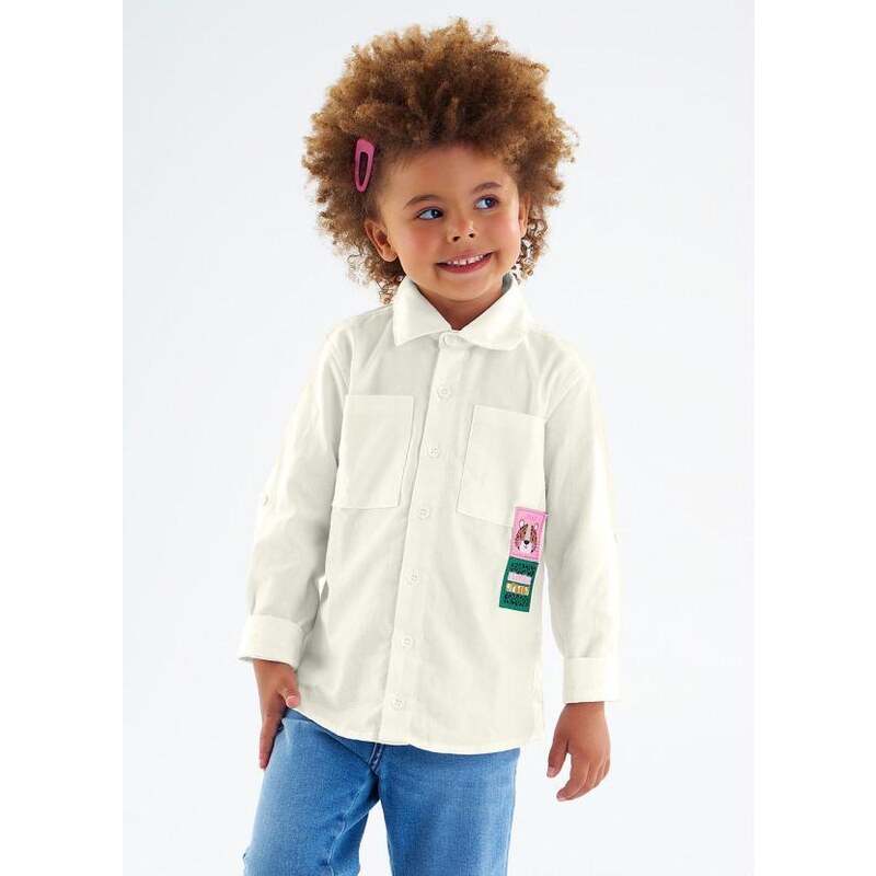 Up Baby Camisa Infantil Menina em Tecido Branco